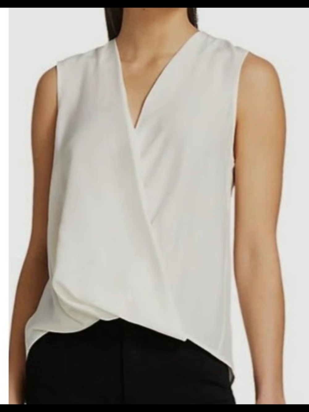 rag & bone Cream Sleeveless V-Neck Wrap Blouse 100 % Seda
